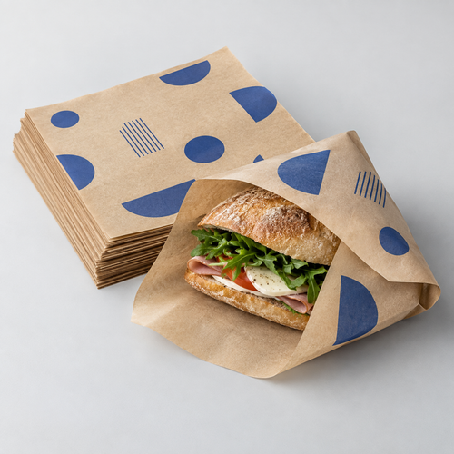 Branded greaseproof paper sheets with blue custom print