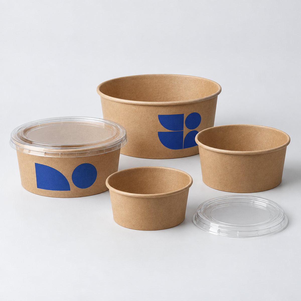 Custom printed kraft salad bowls with clear lids